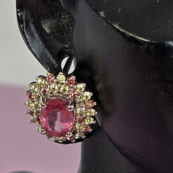 925 Sterling Silver Set Ring Sz 6.75 & Earrings with Natural Ruby & Sapphire - Picture 5 of 9